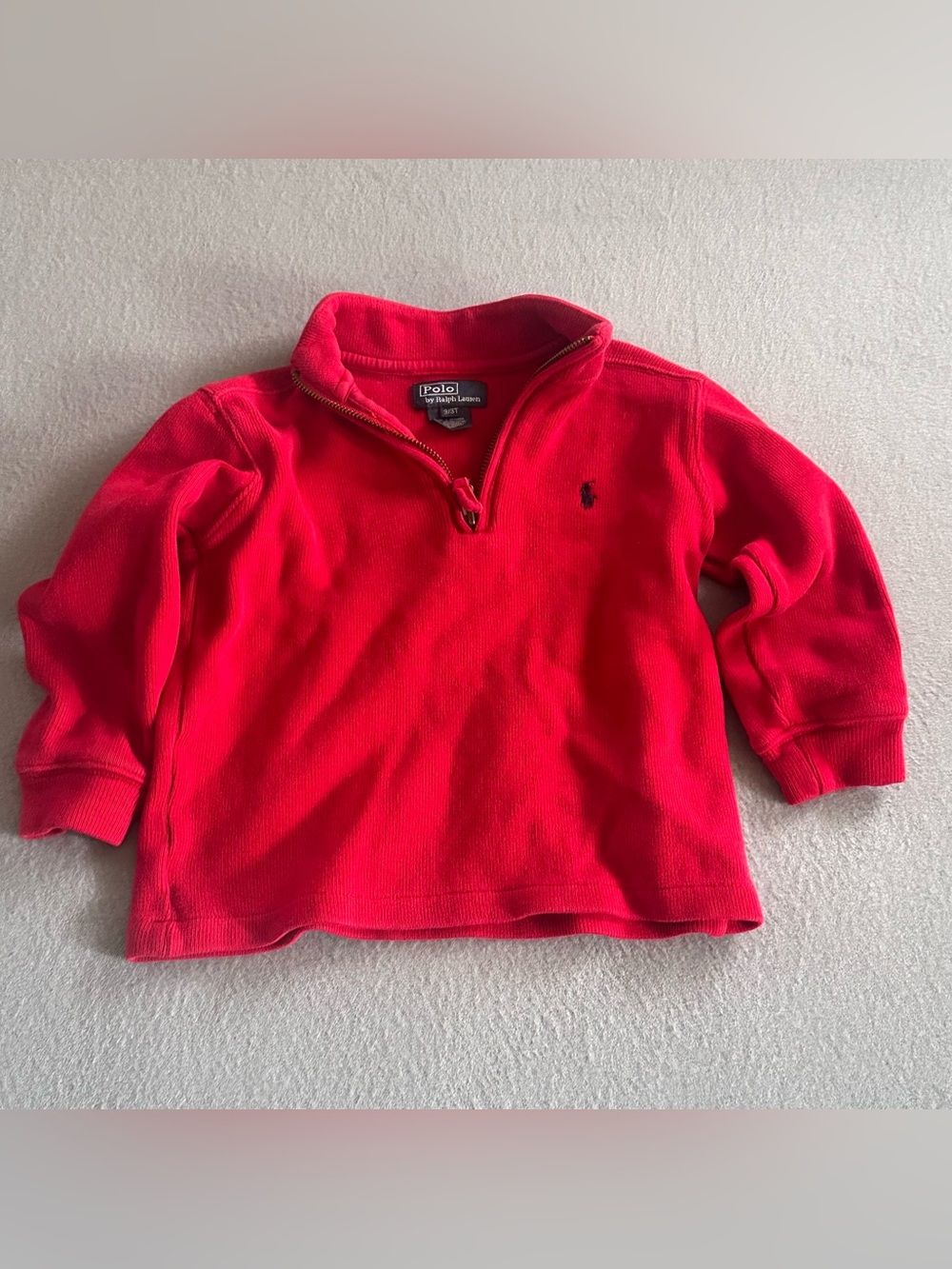 Polo Ralph Lauren Toddler Boys 3T 1/4 Zip Pullover Sweatshirt Pony Red Preppy